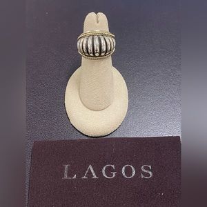 VINTAGE LAGOS Silver and 18k Yellow Gold Ribbed Dome Ring
